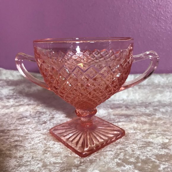 Anchor Hocking Fun Miss America Pink Vintage Sugar Dish GUC Retro Kitchen Server - Picture 2 of 5